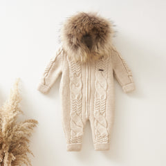 Knitted Overall with Fur Collar