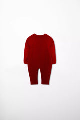 Rückansicht des roten Baby-Overalls aus Rippstrick für Neugeborene