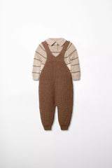 Baby Strickmode Set braune Latzhose und beiger gestreifter Polopullover