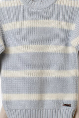 Nahaufnahme Baby Strickpullover blau weiss gestreift Detail Stricktextur
