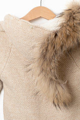 Knitted Overall in Beige with Fur Collar