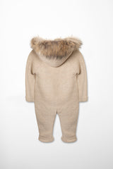 Knitted Overall in Beige with Fur Collar
