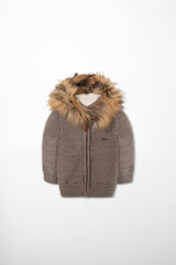 Luxurious Knitted Jacket with Fur Collar